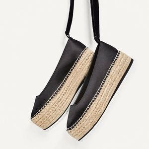 ZARA SATIN PLATFORM ESPADRILLES BLACK